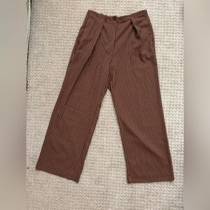 Free People Brown Pinstripe Wide-Leg Pants